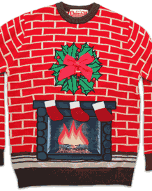Unisex Retro Flashing Fireplace With 3D Stockings And Bow Christmas Jumper from Cheesy Christmas Jumpers