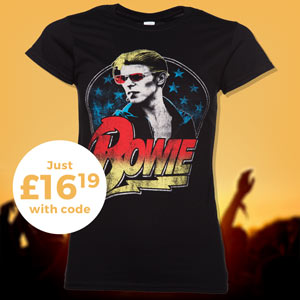 WOMEN'S BLACK DAVID BOWIE SMOKING T-SHIRT - Just £16.19 with code