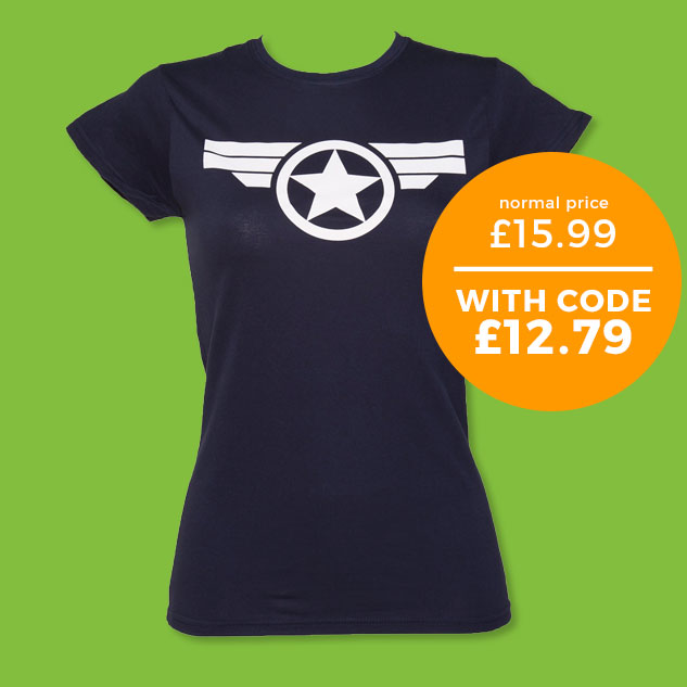 Ladies Navy Steve Rogers Super Soldier Captain America Uniform Marvel T-Shirt - Normally £15.99 - With code £12.79