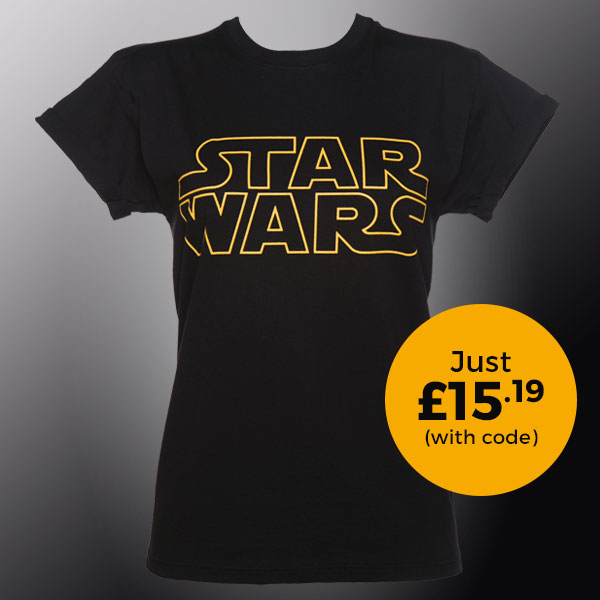 Ladies Black Star Wars Logo Rolled Sleeve Boyfriend T-Shirt £15.19 (with code)